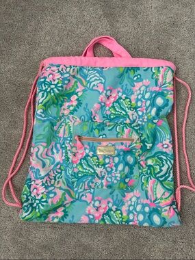 Lilly Pulitzer Vibrant Floral Drawstring Backpack in Aqua & Pink